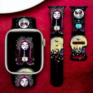 Nightmare Before Christmas Silicone Apple Watch Band Jack Skellington Sally Blk